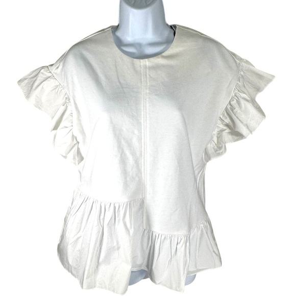 NWT English Factory 100% Cotton White Ruffle Sleeve Top - Picture 3 of 5
